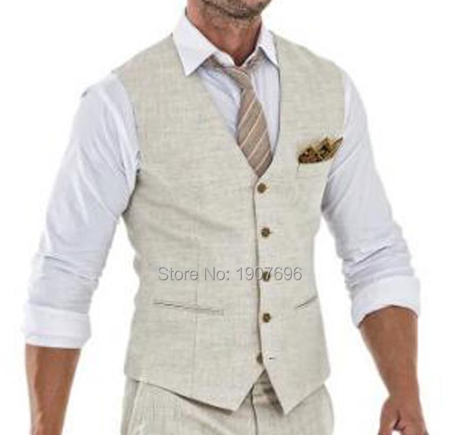 sanyamk Beige Linen Men Vest for Wedding Summer Suit One Piece WasitCoat V Neck Custom Groom Tuxedo Wasit Coat New Fashion