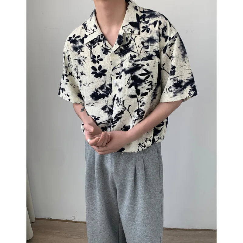 Bonsir Summer Short Sleeved Shirt Men Oversized Printed Casual Shirt Men Streetwear Korean Loose Flower Shirts Mens Hawaiian Shirt