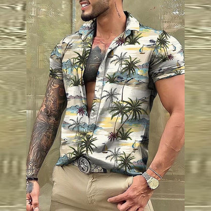 Bonsir Fashion Skull Printed Short Sleeve Shirts Men's Beach Clothes Summer Casual Button-up Lapel Shirt Tops Men Streetwear Shirt