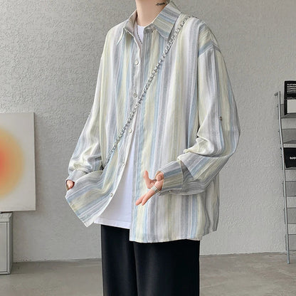 Bonsir Summer Striped Long-sleeved Shirt Men Fashion Mens Thin Sun-proof Clothing Korean Loose Casual Shirts Mens Streetwear Tops