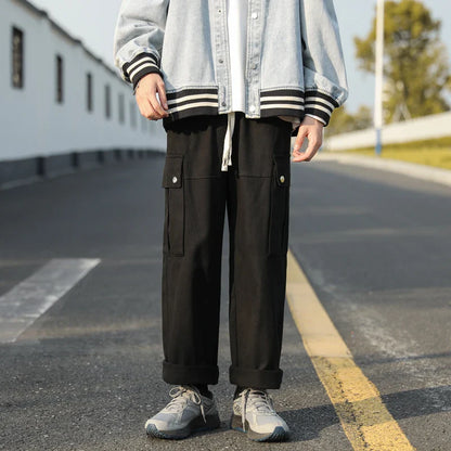 sanyamk  -  Casual Cargo Pants Men's Streetwear Vintage Trousers Hip-hop Overalls Fashion Loose Straight Wide Leg Pants Men