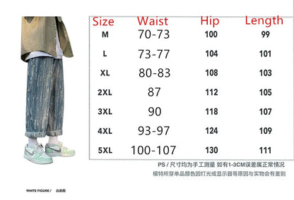 sanyamk  -  Light Blue Jacquard Jeans Men Spring New Street Handsome Loose Pants Men Elastic Waist Straight Vintage Denim Pants