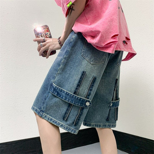 sanyamk American High Street jean Shorts Men's Summer Loose Fashion Zipper Design Short Pants Man Vintage Streetwear Y2k Outdoor Shorts