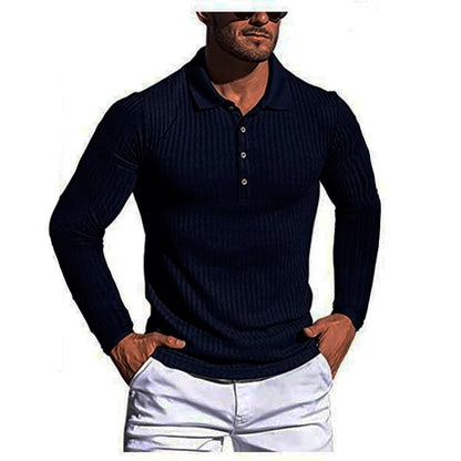 sanyamk New Polo Men Solid Stripe Fitness Outdoor Elasticity Long Sleeve Polo Shirts for Men Fashion Stand Collar Mens Shirts