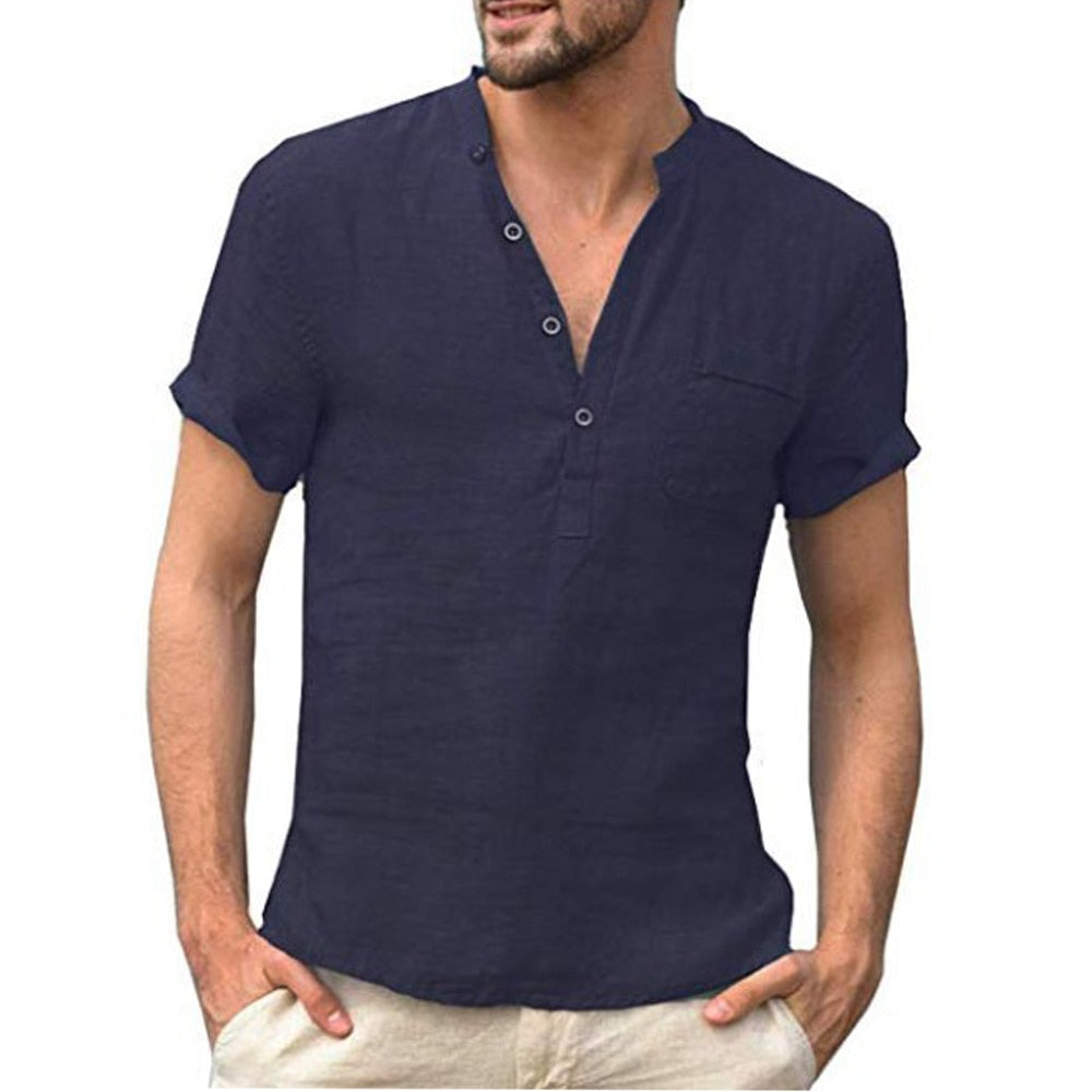 sanyamk Summer New Men's Short-Sleeved T-shirt Cotton and Linen Led Casual Men's T-shirt Shirt Male  Breathable S-3XL