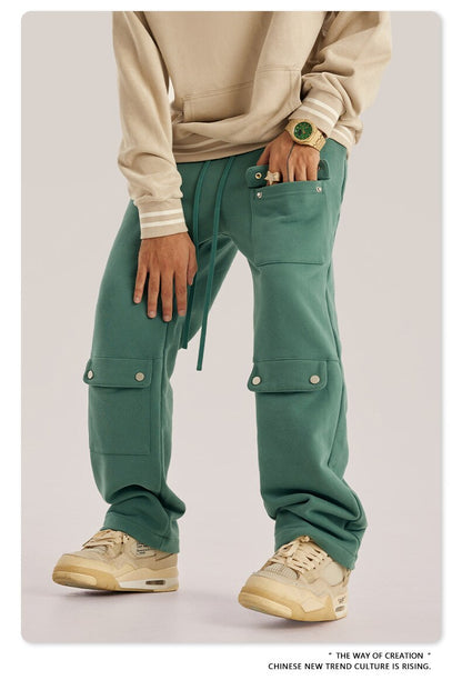 Bonsir  Autumn Warm Vintage Green Cargo Pants Men Cargo Trousers Male Loose Casual Streetwear Hip Hop Pockets Men's Clothing