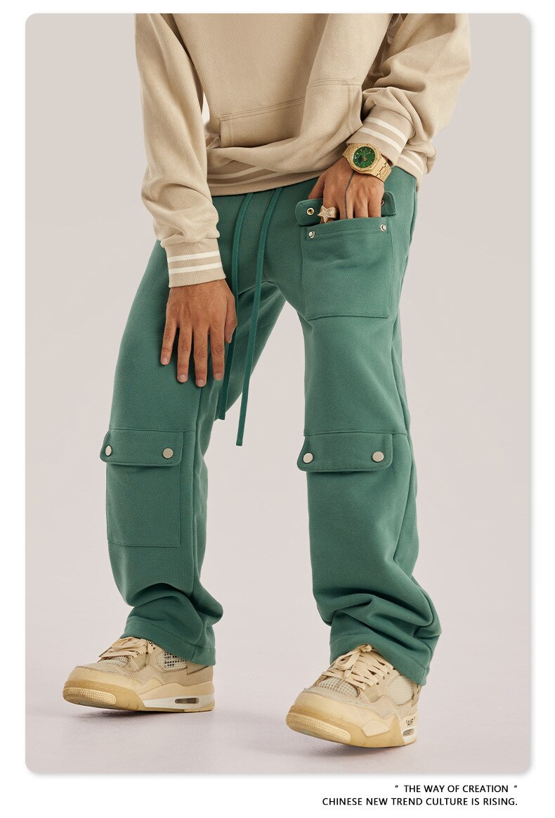 sanyamk  Autumn Warm Vintage Green Cargo Pants Men Cargo Trousers Male Loose Casual Streetwear Hip Hop Pockets Men's Clothing