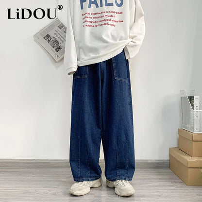 sanyamk Spring Autumn New Solid Color Cowboy Straight Pants Man Japanese Style Loose Fashion Hip Hop Personality Wide Leg Trousers