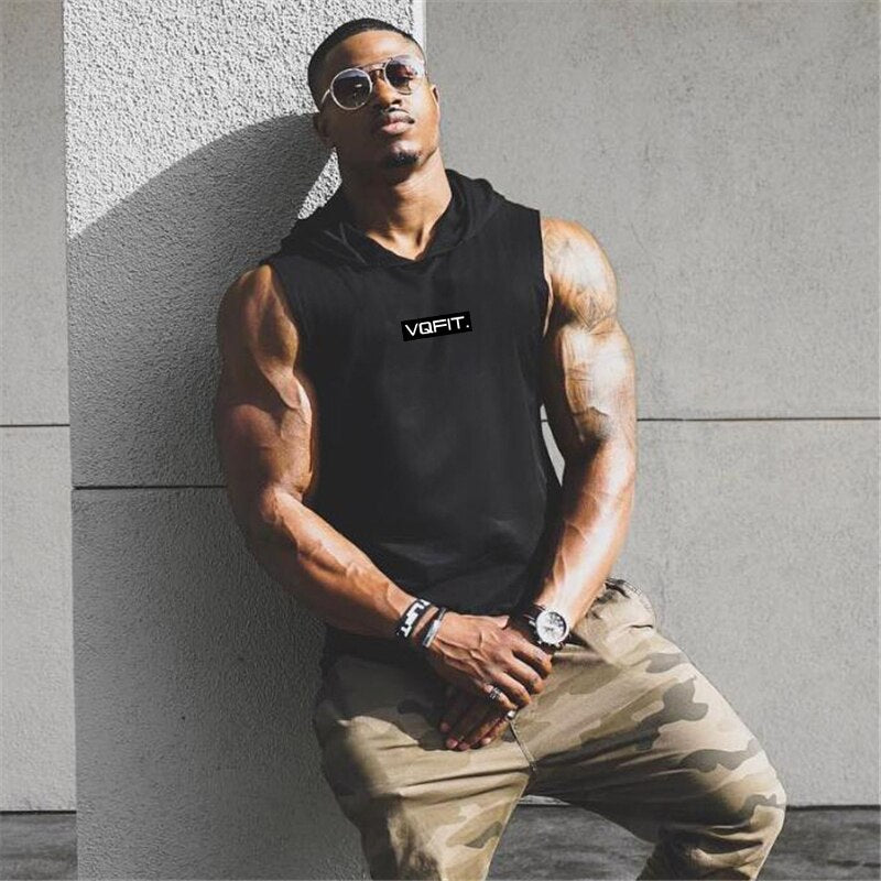 sanyamk Running Vest Brand Gym Clothing Mens Bodybuilding Hooded Tank Top Cotton Sleeveless Vest Sweatshirt Fitness Workout Sportswear