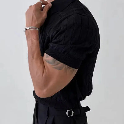 sanyamk  -  High-end Korean Knitted Polo Shirt Men Short Sleeve Trendy T-shirts for Men Summer Japanese Slim Fit Lapel Golf Wear 2024 Top