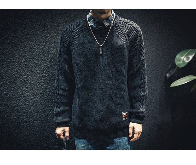 Bonsir Fashion Sweaters Men Autumn Solid Patch Sweater Japanese Slim Fit Men Street Wear Mens Clothes Knitted Jumpers Men Pullovers