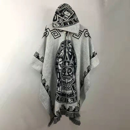 sanyamk Mens Trench Coat Loose Long Sleeve Hooded Printed Cloak Shawl Poncho Fashion Hip Hop Retro Punk Clothes Casual Pullover Jacket