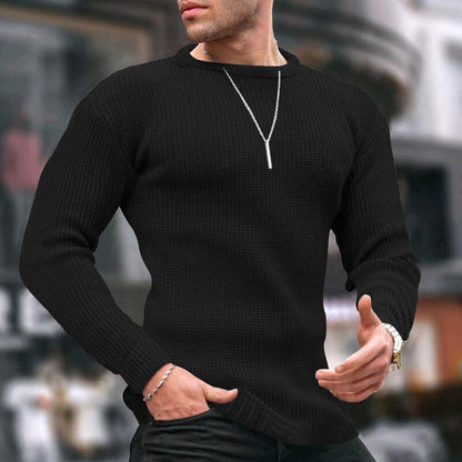 Bonsir Autumn Winter Mens Sweaters Casual Slim Fit Long Sleeve Crew Neck Knitting Tops For Men Fashion Solid Color Basic Knit Sweater