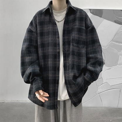 sanyamk New Plaid Shirt For Men Harajuku Vintage Loose Unisex Casual Blouses Japanese Style Male Cardigan Clothing