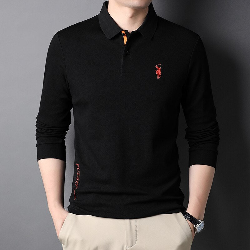 sanyamk Top Grade Cotton New Fashion Logo Designer Brand Luxury Mens Polo Shirt With Long Sleave Plain Casual Trendy Tops Men Clothes