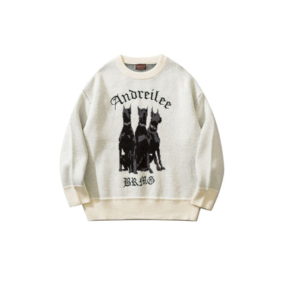 Bonsir Y2K retro knitted round neck sweater men's tide brand autumn and winter new cartoon couple loose knitted sweater tide