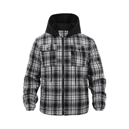 Bonsir Men's Autumn Winter Plaid Shirt Outwear Hood Mens Cashmere Thicken Shirt zipper Hoodies Jacket Men