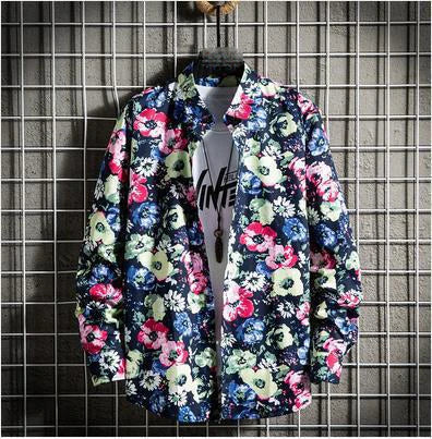 sanyamk Floral Print Long Sleeve Shirts Spring Summer Mens Casual Slim Cardigan Lapel Beach Shirt Fashion Versatile Top Streetwear Male