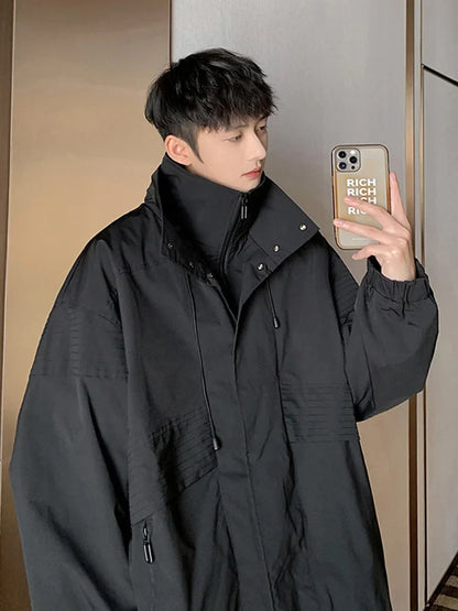 sanyamk Vintage American style trench coat Men's dark department Men's senior sense fake two-piece jacket outdoor mountaineering coat