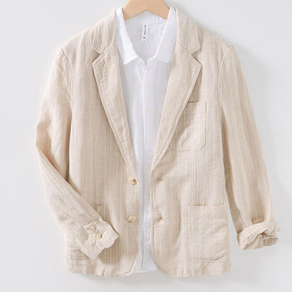 sanyamk British Style Elegant Cotton and Linen Professional Dress Gentleman Business Casual Retro Striped Suit Jacket Men's Clothing