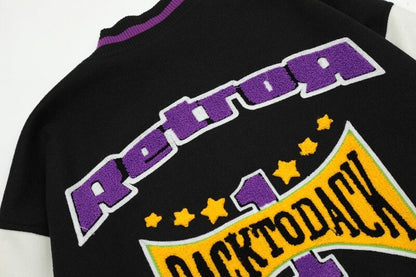 Bonsir Contrast Color Letter Flocking Embroidery Stand Winter Jackets for Men and Women Patchwork Streetwear Windbreaker Oversize Coat