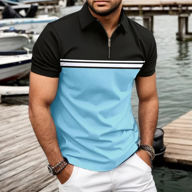 sanyamk Summer Men's Casual Short-Sleeved Polo Shirt Office Fashion Rowan Collar T-Shirt Men's Breathable Polo-Shirt Men's Clothing