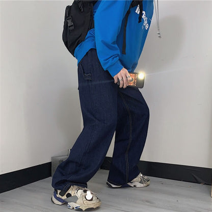 sanyamk Blue Baggy Jeans Men Fashion Casual Wide Leg Jeans Men Streetwear Korean Loose Hip Hop Straight Denim Pants Mens Trousers S-XL