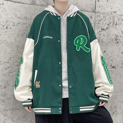 Bonsir Autumn New Letter Graphic Men Baseball Jackets Patchwork Oversized Casual Man Coats Fashion Unisex Hip Hop Outerwears