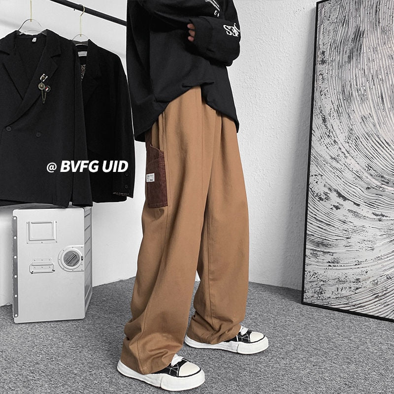 Bonsir Large Size Men Cargo Pants Patchwork Wide Leg Pants Fashion Harajuku Male Streetwear Trousers Hip Hop Casual Clothing