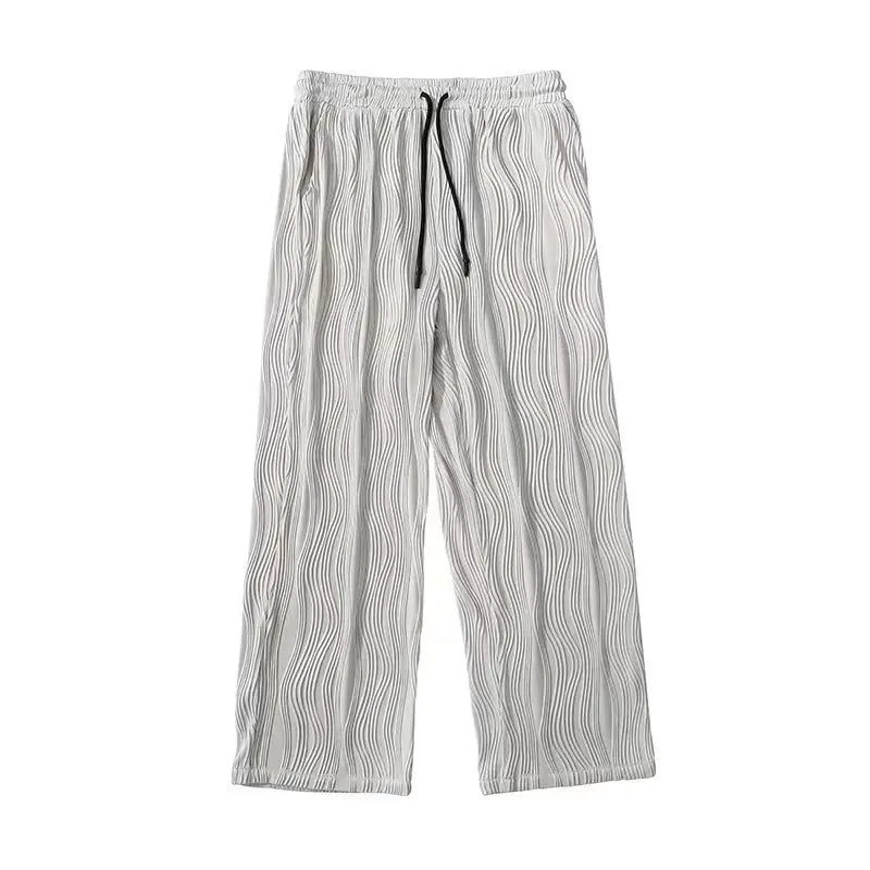 Bonsir Summer Pleated Fluid Pants for Men Wide Leg Trousers Male White Korean Streetwear Loose Casual