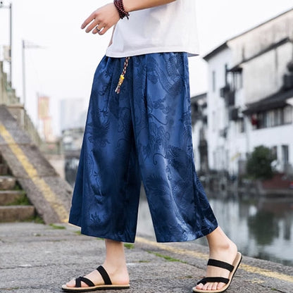 Bonsir Summer Thin Ice Silk Pants with Dragon Print Pants Hiphop Cool sweatpants women new high quality baggy streetwear