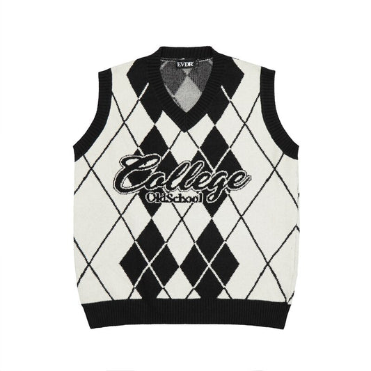 Bonsir High Street Contrast Color Geometric Letter V Neck Sleeveless Sweater Men and Women Retro Pullover Loose Knitted Vest Clothes