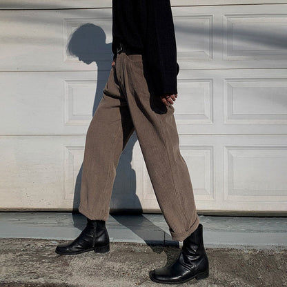 Bonsir Corduroy Pants Men Autumn Winter Korean Fashion Loose Versatile Straight Wide Leg Solid Color Pleated Male Trousers