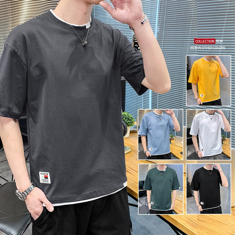 sanyamk 2022 Summer New Men's T-Shirt Trend Half-Sleeve T-Shirt Fashion Loose Casual Stretch Large Size Top T-Shirt