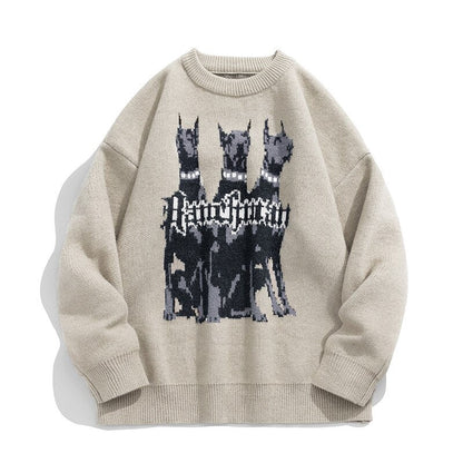 sanyamk Korean Men's Big Dog Sweater Men's Autumn Winter New Retro Trendy Knitwear Unisex Pullover Suéteres Jumpers Suéteres Homme