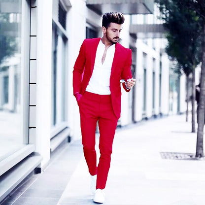 sanyamk Latest Design Mens Luxurious Business Men's Suit for Wedding Party Tuxedos Slim Fit Peak Lapel Pink Suits Male(Jacket+Pants)