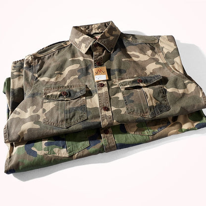 sanyamk Military Style Camouflage Shirt Men Spring Fall New Fashion Multi Pocket Cargo Blouse Vintage Casual Loose Versatile Cotton Tops