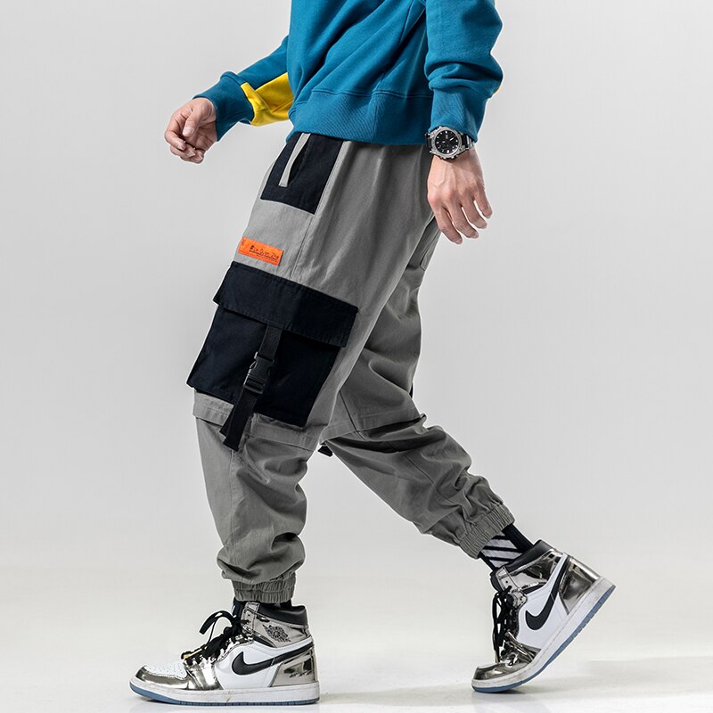 Bonsir Patchwork Big Pocket  Cargo PantsStreetwear Harem Pants Men Overalls Mens Baggy Harajuku Hip Hop Trousers Casual Track Pant