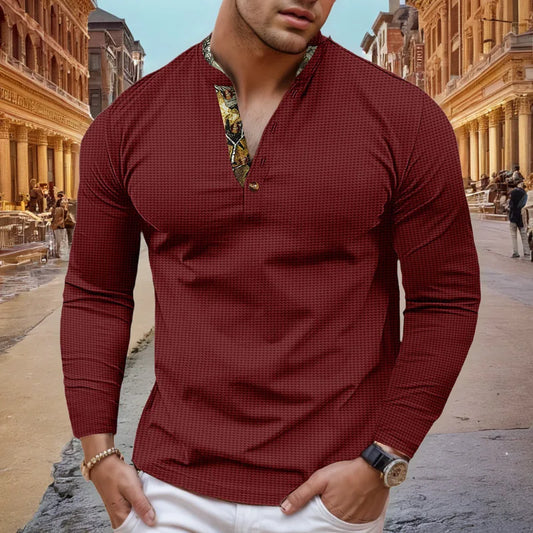 sanyamk Spring men's POLO shirt daily casual waffle high-quality and fashionable long sleeved men's sports and leisure lapel top