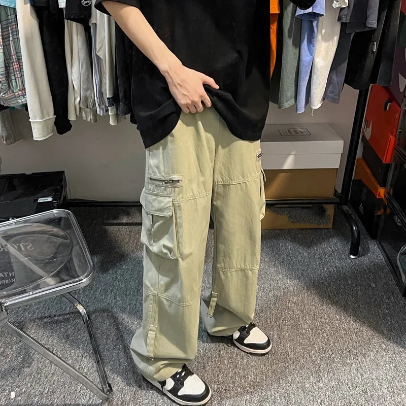 Bonsir Mens Cargo Pants Baggy Hip Hop Casual Elastic Waist Muti Pockets Streetwear Trousers