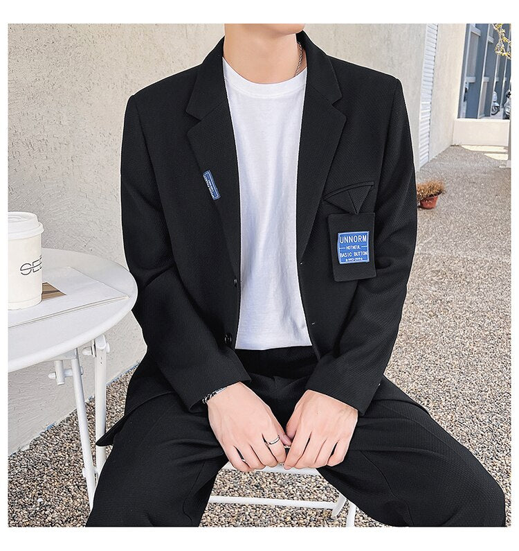 sanyamk Mens Suits Sets Jacket Pant Men Korean Streetwear Office Fashion Loose Casual Blazer Suit Jacket Pant Chic Trend Dress Suits