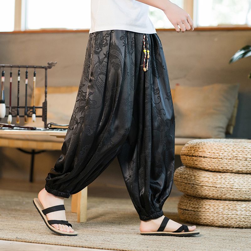 sanyamk Summer Thin Ice Silk Pants with Dragon Print Pants Hiphop Cool sweatpants women new high quality baggy streetwear