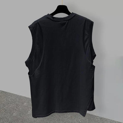 sanyamk Fake Two-Piece Ripped Sleeveless T-Shirt For Men 2024 Summer New Large Size Sports Fitness Gym Casual Loose Waistcoat Vest