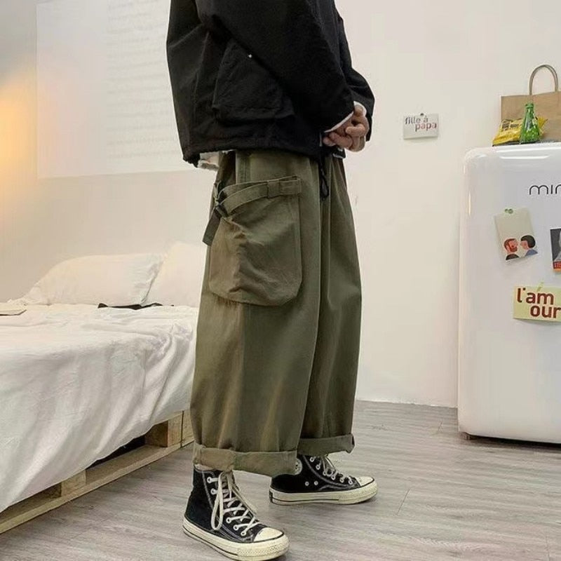 Bonsir Men's Oversized High Street Trousers Harajuku Style Straight Pants Loose Fashion Trend Brown/black Color Casual Pants