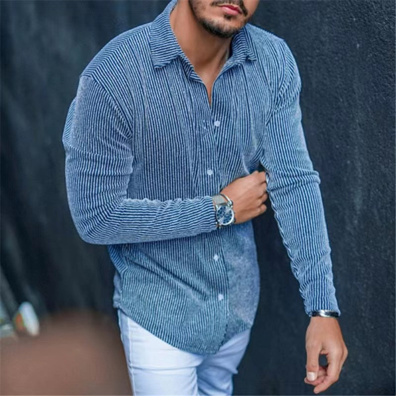 Bonsir Fall Mens Corduroy Shirt Leisure Long Sleeve Button-down Turn-down Collar Slim Tops Cardigan For Men Spring Fashion Solid Shirts