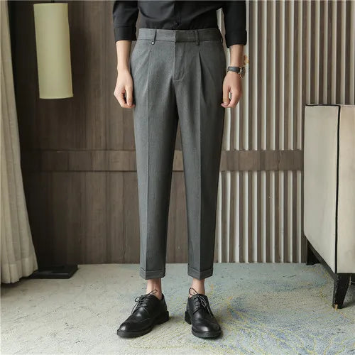 sanyamk Summer Business Dress Pants Men Ankle Length Casual Suit Pants Slim Fit Wedding Party Office Social Trousers Men Clothing