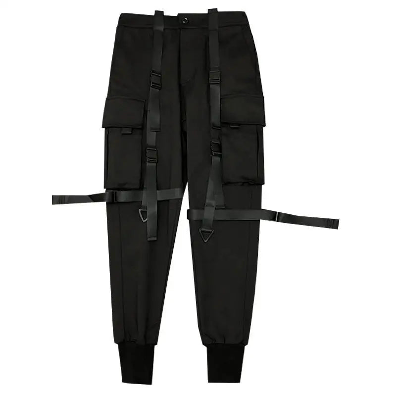 sanyamk Techwear Black Cargo Pants for Men Cargo Trousers Male Japanese Streetwear Hip Hop Spring Ribbon Pocket Harajuku Fashion