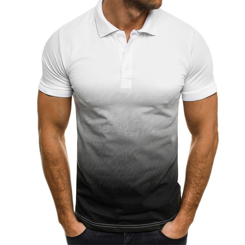 sanyamk New Casual Fashion Slim Gradient Print Short Sleeve Lapel Shirt Men's POLO Shirt