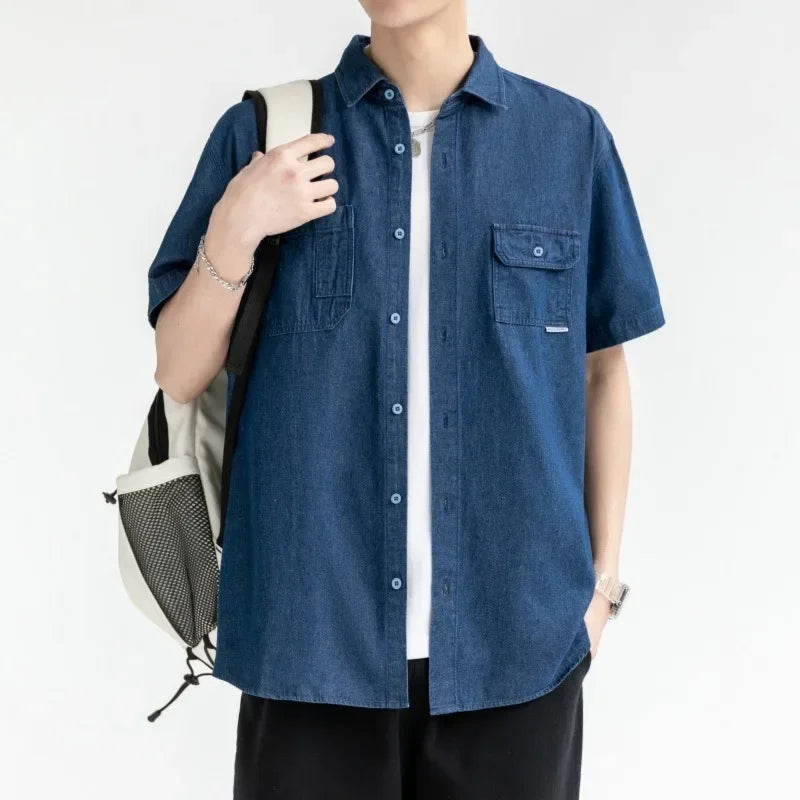 sanyamk Short-sleeved Shirt Men's Casual Workwear Japanese Jacket