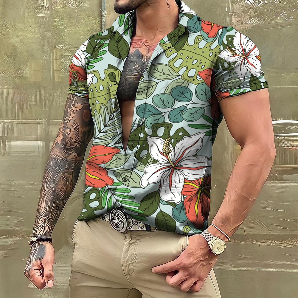 sanyamk Shirts And Blouses Hawaiian Men's Shirt Tropical 3D Print Casual Beach Short Sleeve Tops Oversized Tees Man Clothing Camisa